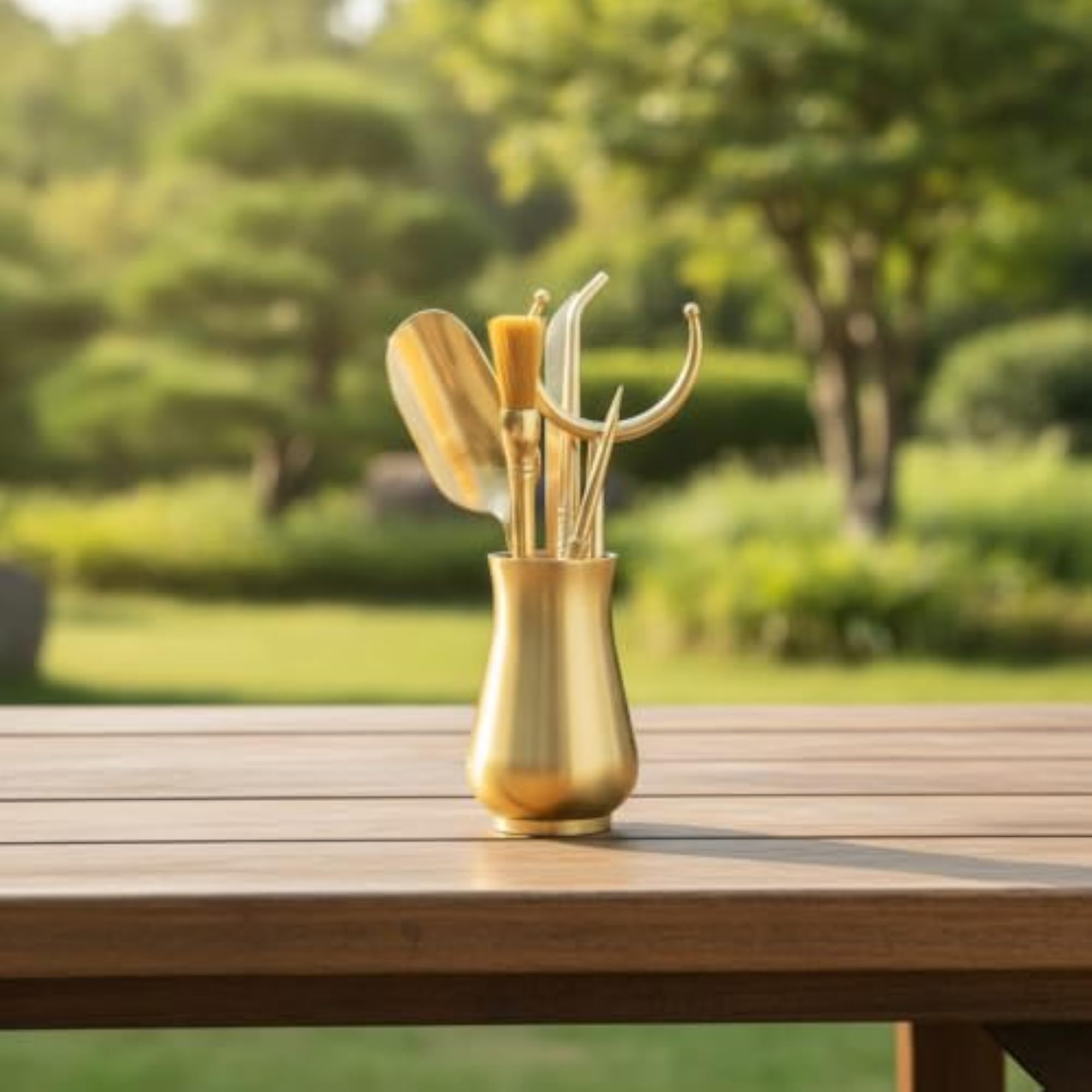 6 PCS Gold-Tone Gongfu Tea Tool Set with Holder